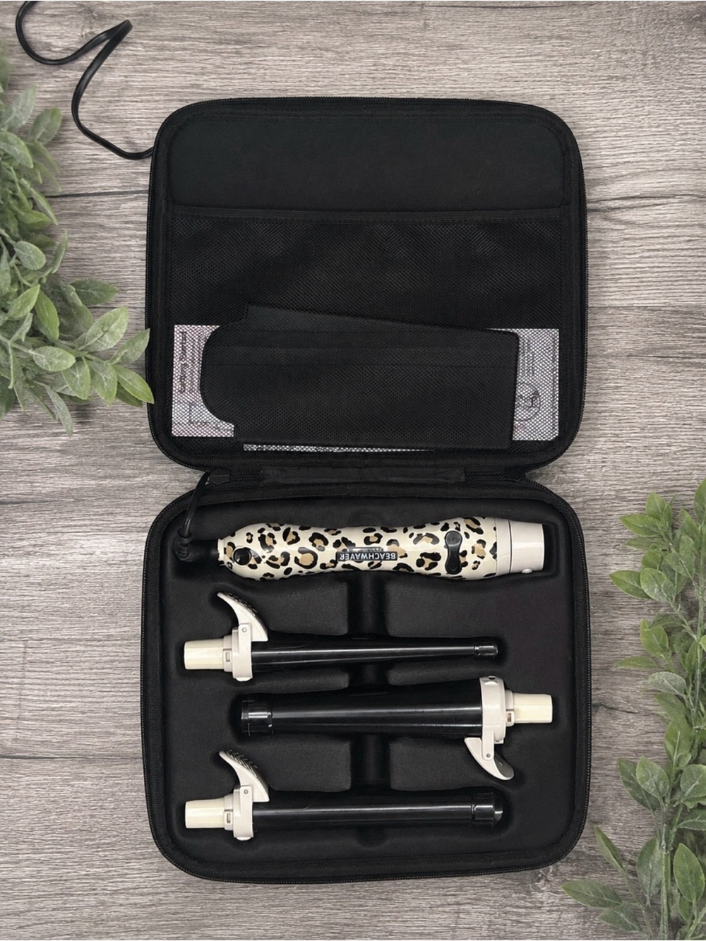 New Beachwaver Co. Curling Iron Set Leopard Print w/ Travel Case & Barrels